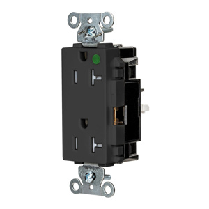 Hubbell Wiring Straight Blade Decorator Duplex Receptacles 20 A 125 V 2P3W 5-20R Hospital EdgeConnect™ Style Line® HBL® Extra Heavy Duty Max Tamper-resistant Black