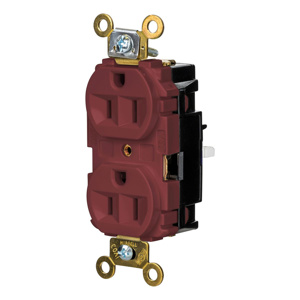 Hubbell Wiring Straight Blade Duplex Receptacles 15 A 125 V 2P3W 5-15R Specification EdgeConnect™ HBL® Extra Heavy Duty Max Dry Location Red