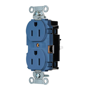 Hubbell Wiring Straight Blade Duplex Receptacles 15 A 125 V 2P3W 5-15R Commercial EdgeConnect™ Dry Location Blue