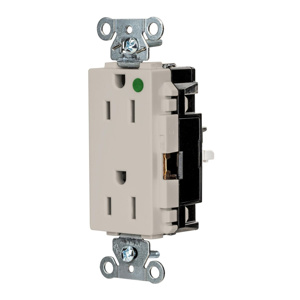 Hubbell Wiring Straight Blade Decorator Duplex Receptacles 15 A 125 V 2P3W 5-15R Hospital EdgeConnect™ Style Line® HBL® Extra Heavy Duty Max Dry Location Light Almond