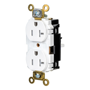 Hubbell Wiring Straight Blade Duplex Receptacles 20 A 125 V 2P3W 5-20R Specification EdgeConnect™ HBL® Extra Heavy Duty Max Tamper-resistant White