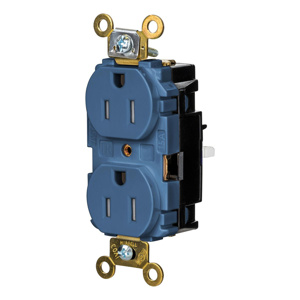 Hubbell Wiring Straight Blade Duplex Receptacles 15 A 125 V 2P3W 5-15R Specification EdgeConnect™ HBL® Extra Heavy Duty Max Tamper-resistant Blue