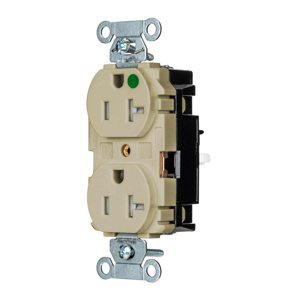 Hubbell Wiring Straight Blade Duplex Receptacles 20 A 125 V 2P3W 5-20R Hospital EdgeConnect™ Hubbell-Pro™ Tamper-resistant Ivory