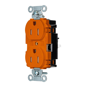 Hubbell Wiring Straight Blade Duplex Receptacles 15 A 125 V 2P3W 5-15R Commercial EdgeConnect™ Tamper-resistant Orange