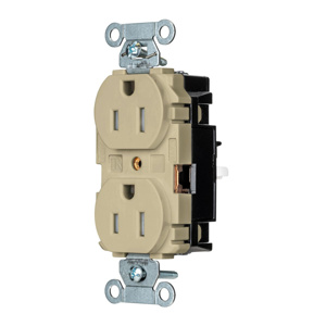 Hubbell Wiring Straight Blade Duplex Receptacles 15 A 125 V 2P3W 5-15R Industrial EdgeConnect™ Hubbell-Pro™ Tamper-resistant Ivory