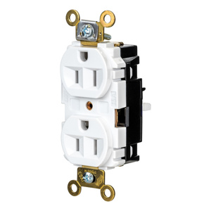 Hubbell Wiring Straight Blade Duplex Receptacles 15 A 125 V 2P3W 5-15R Specification EdgeConnect™ HBL® Extra Heavy Duty Max Dry Location White