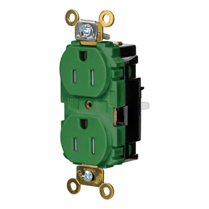 Hubbell Wiring Straight Blade Duplex Receptacles 15 A 125 V 2P3W 5-15R Specification EdgeConnect™ HBL® Extra Heavy Duty Max Tamper-resistant Green