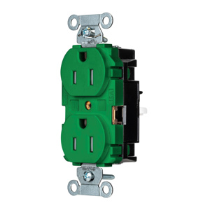 Hubbell Wiring Straight Blade Duplex Receptacles 15 A 125 V 2P3W 5-15R Commercial EdgeConnect™ Tamper-resistant Green