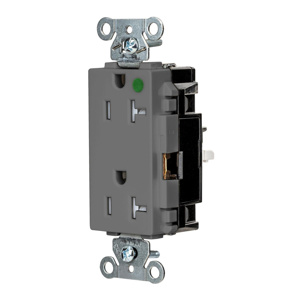Hubbell Wiring Straight Blade Decorator Duplex Receptacles 20 A 125 V 2P3W 5-20R Hospital EdgeConnect™ Style Line® HBL® Extra Heavy Duty Max Tamper-resistant Gray