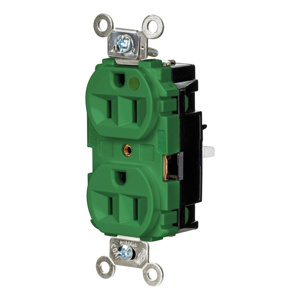 Hubbell Wiring Straight Blade Duplex Receptacles 15 A 125 V 2P3W 5-15R Hospital EdgeConnect™ HBL® Extra Heavy Duty Max Dry Location Green