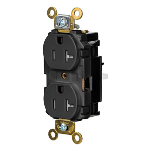 Hubbell Wiring Straight Blade Duplex Receptacles 20 A 125 V 2P3W 5-20R Specification EdgeConnect™ HBL® Extra Heavy Duty Max Tamper-resistant Black