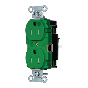 Hubbell Wiring Straight Blade Duplex Receptacles 15 A 125 V 2P3W 5-15R Hospital EdgeConnect™ Hubbell-Pro™ Tamper-resistant Green