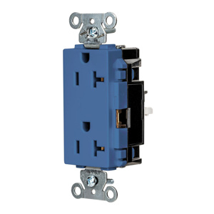 Hubbell Wiring Straight Blade Decorator Duplex Receptacles 20 A 125 V 2P3W 5-20R Specification EdgeConnect™ Style Line® HBL® Extra Heavy Duty Max Dry Location Blue