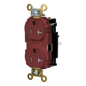 Hubbell Wiring Straight Blade Duplex Receptacles 20 A 125 V 2P3W 5-20R Specification EdgeConnect™ HBL® Extra Heavy Duty Max Tamper-resistant Red