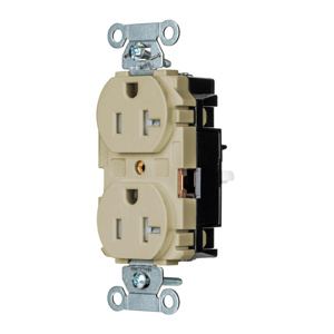 Hubbell Wiring Straight Blade Duplex Receptacles 20 A 125 V 2P3W 5-20R Commercial EdgeConnect™ Tamper-resistant Ivory