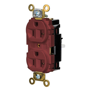 Hubbell Wiring Straight Blade Duplex Receptacles 20 A 125 V 2P3W 5-20R Specification EdgeConnect™ HBL® Extra Heavy Duty Max Dry Location Red