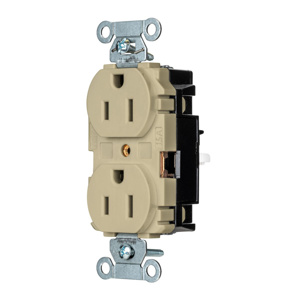 Hubbell Wiring Straight Blade Duplex Receptacles 15 A 125 V 2P3W 5-15R Commercial EdgeConnect™ Dry Location Ivory