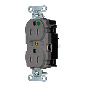 Hubbell Wiring Straight Blade Duplex Receptacles 15 A 125 V 2P3W 5-15R Hospital EdgeConnect™ Hubbell-Pro™ Tamper-resistant Gray