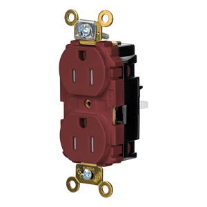 Hubbell Wiring Straight Blade Duplex Receptacles 15 A 125 V 2P3W 5-15R Specification EdgeConnect™ HBL® Extra Heavy Duty Max Tamper-resistant Red