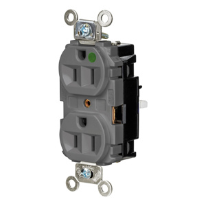 Hubbell Wiring Straight Blade Duplex Receptacles 15 A 125 V 2P3W 5-15R Hospital EdgeConnect™ HBL® Extra Heavy Duty Max Dry Location Gray