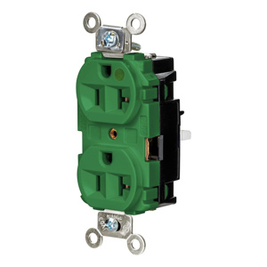 Hubbell Wiring Straight Blade Duplex Receptacles 20 A 125 V 2P3W 5-20R Hospital EdgeConnect™ HBL® Extra Heavy Duty Max Dry Location Green