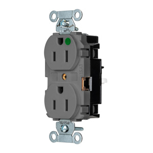 Hubbell Wiring Straight Blade Duplex Receptacles 15 A 125 V 2P3W 5-15R Hospital EdgeConnect™ Hubbell-Pro™ Dry Location Gray