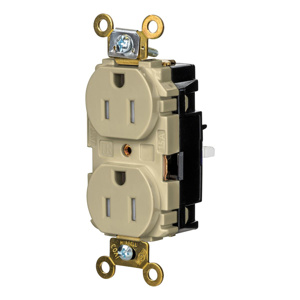 Hubbell Wiring Straight Blade Duplex Receptacles 15 A 125 V 2P3W 5-15R Specification EdgeConnect™ HBL® Extra Heavy Duty Max Tamper-resistant Ivory