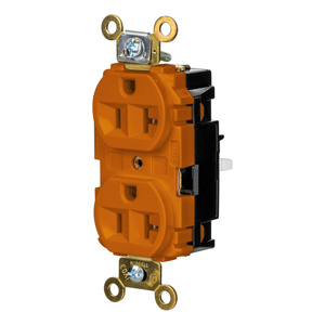 Hubbell Wiring Straight Blade Duplex Receptacles 20 A 125 V 2P3W 5-20R Specification EdgeConnect™ HBL® Extra Heavy Duty Max Dry Location Orange
