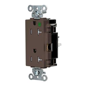 Hubbell Wiring Straight Blade Decorator Duplex Receptacles 20 A 125 V 2P3W 5-20R Hospital EdgeConnect™ Style Line® HBL® Extra Heavy Duty Max Tamper-resistant Brown