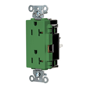 Hubbell Wiring Straight Blade Decorator Duplex Receptacles 20 A 125 V 2P3W 5-20R Specification EdgeConnect™ Style Line® HBL® Extra Heavy Duty Max Dry Location Green