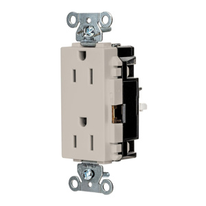 Hubbell Wiring Straight Blade Decorator Duplex Receptacles 15 A 125 V 2P3W 5-15R Commercial EdgeConnect™ Style Line® Dry Location Light Almond