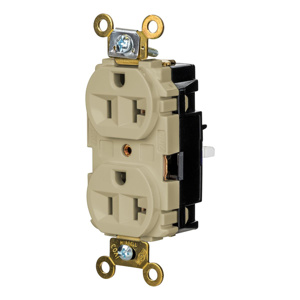 Hubbell Wiring Straight Blade Duplex Receptacles 20 A 125 V 2P3W 5-20R Specification EdgeConnect™ HBL® Extra Heavy Duty Max Dry Location Ivory