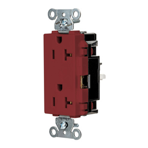 Hubbell Wiring Straight Blade Decorator Duplex Receptacles 20 A 125 V 2P3W 5-20R Specification EdgeConnect™ Style Line® HBL® Extra Heavy Duty Max Dry Location Red