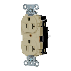 Hubbell Wiring Straight Blade Duplex Receptacles 20 A 125 V 2P3W 5-20R Commercial/Industrial EdgeConnect™ Hubbell-Pro™ Dry Location Ivory