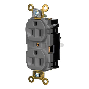 Hubbell Wiring Straight Blade Duplex Receptacles 15 A 125 V 2P3W 5-15R Specification EdgeConnect™ HBL® Extra Heavy Duty Max Dry Location Gray