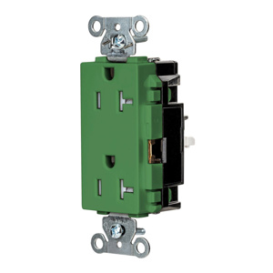 Hubbell Wiring Straight Blade Decorator Duplex Receptacles 20 A 125 V 2P3W 5-20R Specification EdgeConnect™ Style Line® HBL® Extra Heavy Duty Max Tamper-resistant Green