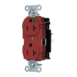 Hubbell Wiring Straight Blade Duplex Receptacles 20 A 125 V 2P3W 5-20R Hospital EdgeConnect™ Hubbell-Pro™ Dry Location Red