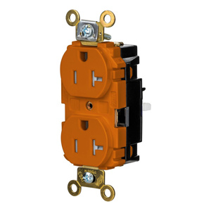 Hubbell Wiring Straight Blade Duplex Receptacles 20 A 125 V 2P3W 5-20R Specification EdgeConnect™ HBL® Extra Heavy Duty Max Tamper-resistant Orange