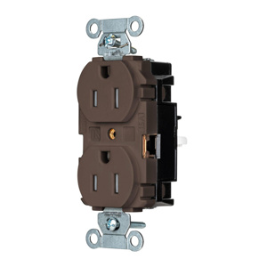 Hubbell Wiring Straight Blade Duplex Receptacles 15 A 125 V 2P3W 5-15R Commercial EdgeConnect™ Tamper-resistant Brown