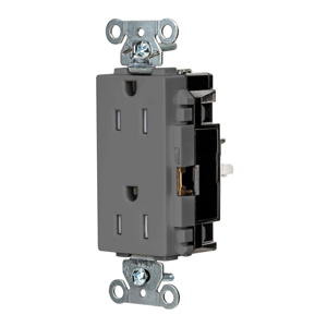Hubbell Wiring Straight Blade Decorator Duplex Receptacles 15 A 125 V 2P3W 5-15R Commercial EdgeConnect™ Style Line® Tamper-resistant Gray