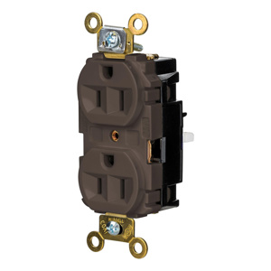 Hubbell Wiring Straight Blade Duplex Receptacles 15 A 125 V 2P3W 5-15R Specification EdgeConnect™ HBL® Extra Heavy Duty Max Dry Location Brown