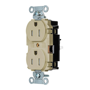 Hubbell Wiring Straight Blade Duplex Receptacles 15 A 125 V 2P3W 5-15R Commercial EdgeConnect™ Tamper-resistant Ivory