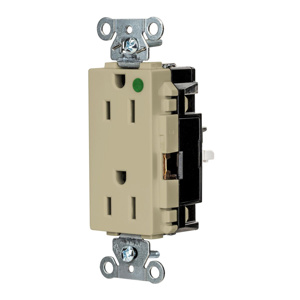 Hubbell Wiring Straight Blade Decorator Duplex Receptacles 15 A 125 V 2P3W 5-15R Hospital EdgeConnect™ Style Line® HBL® Extra Heavy Duty Max Dry Location Ivory