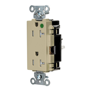 Hubbell Wiring Straight Blade Decorator Duplex Receptacles 20 A 125 V 2P3W 5-20R Hospital EdgeConnect™ Style Line® HBL® Extra Heavy Duty Max Tamper-resistant Ivory