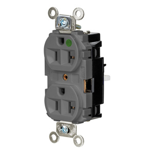 Hubbell Wiring Straight Blade Duplex Receptacles 20 A 125 V 2P3W 5-20R Hospital EdgeConnect™ HBL® Extra Heavy Duty Max Dry Location Gray