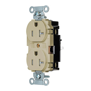 Hubbell Wiring Straight Blade Duplex Receptacles 20 A 125 V 2P3W 5-20R Commercial/Industrial EdgeConnect™ Hubbell-Pro™ Tamper-resistant Ivory