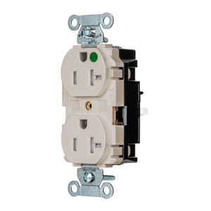 Hubbell Wiring Straight Blade Duplex Receptacles 20 A 125 V 2P3W 5-20R Hospital EdgeConnect™ Hubbell-Pro™ Tamper-resistant Light Almond