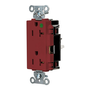 Hubbell Wiring Straight Blade Decorator Duplex Receptacles 20 A 125 V 2P3W 5-20R Hospital EdgeConnect™ Style Line® HBL® Extra Heavy Duty Max Dry Location Red