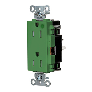 Hubbell Wiring Straight Blade Decorator Duplex Receptacles 15 A 125 V 2P3W 5-15R Hospital EdgeConnect™ Style Line® HBL® Extra Heavy Duty Max Tamper-resistant Green