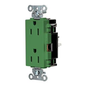 Hubbell Wiring Straight Blade Decorator Duplex Receptacles 15 A 125 V 2P3W 5-15R Specification EdgeConnect™ Style Line® HBL® Extra Heavy Duty Max Dry Location Green